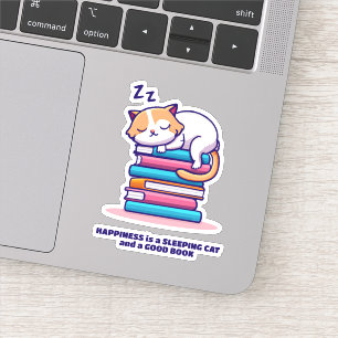 Pegatina Gato en una pila de libros cutúan literatura perso