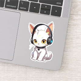 Pegatina Gato encantador y elegante en audífonos