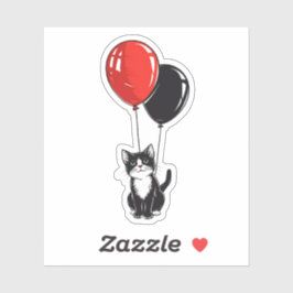 Pegatina Gato esmoquin con globos rojos y negros