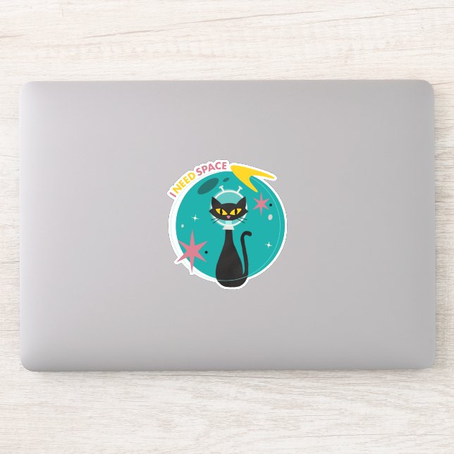 Pegatina Gato Espacial "Necesito Espacio" de Estilo Moderno (Ordenador)