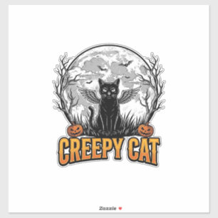 Pegatina Gato espeluznante diseño de grabado vintage de Hal