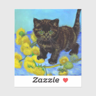 Pegatina Gato estilo Van Gogh con girasoles