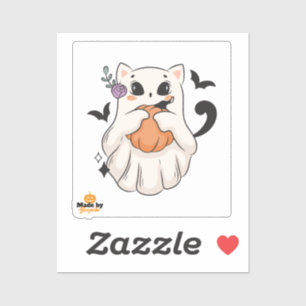 Pegatina Gato fantasma lindo con calabaza Mug de Hallowee