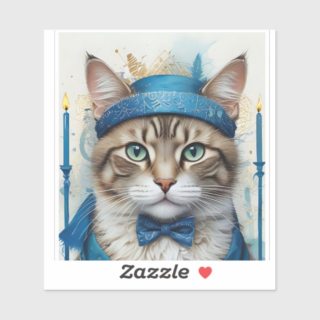 Pegatina Gato festivo disfrazado de hanukkah juguetón (Hoja)