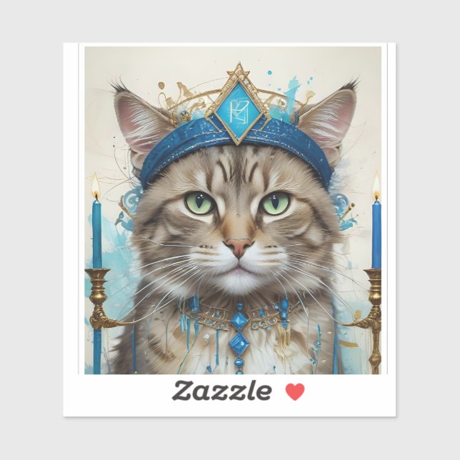 Pegatina Gato festivo disfrazado de hanukkah juguetón (Hoja)