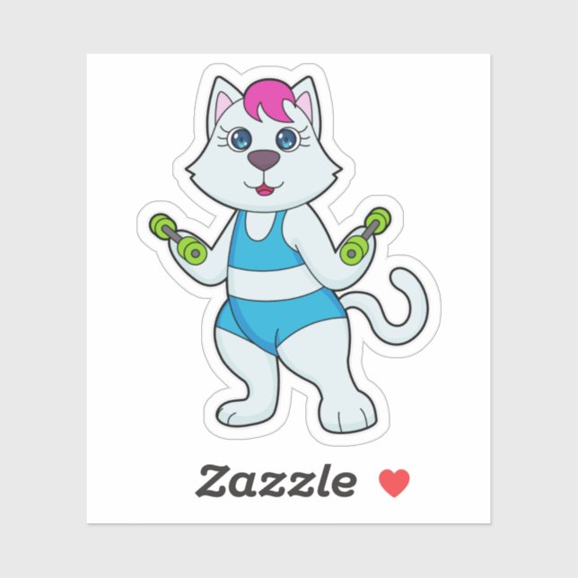 Pegatina Gato Fitness Dumbbell (Hoja)