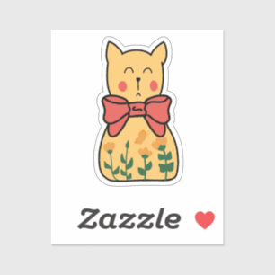 Pegatina Gato Floral Indiferente Naranja Con Lazo