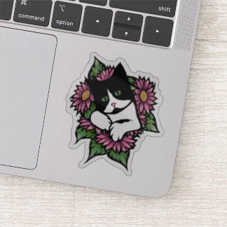 Pegatina Gato Floral Tuxedo