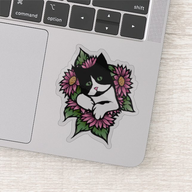 Pegatina Gato Floral Tuxedo (Detalle)