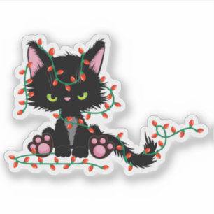 Pegatina Gato gracioso con adornos navideños
