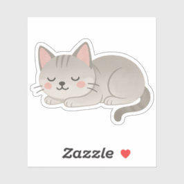 Pegatina Gato Gris Atigrado Dulce – Gatito de Dibujos Anima