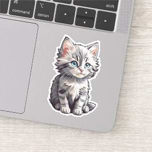 Pegatina Gato gris dulce Kawaii