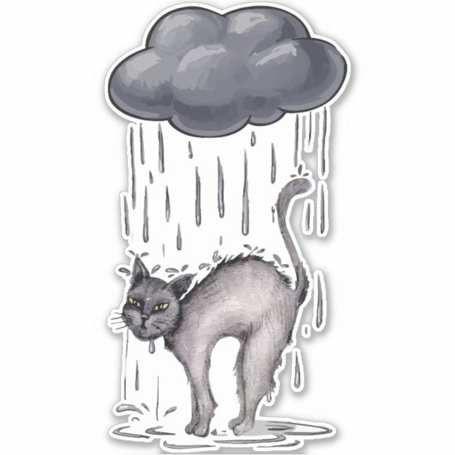 Pegatina Gato gris en el día de lluvia (Anverso)