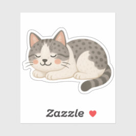 Pegatina Gato Gris Tabby Manchado Dormido Lindo