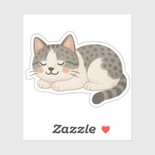 Pegatina Gato Gris Tabby Manchado Dormido Lindo