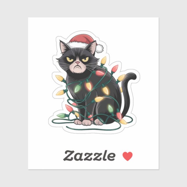 Pegatina Gato gruñón de Navidad (Hoja)