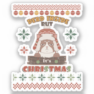 Pegatina Gato gruñón muerto dentro Navidades feos