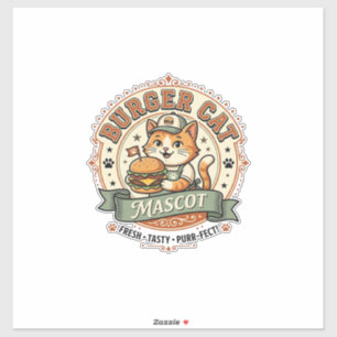 Pegatina Gato Hamburguesa Mascota Gato Comida Rápida Mascot