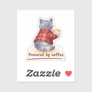 Pegatina Gato "Impulsado por Café" sosteniendo una taza de