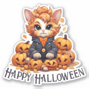 Pegatina Gato Jack-O-Lantern - "Halloween feliz"