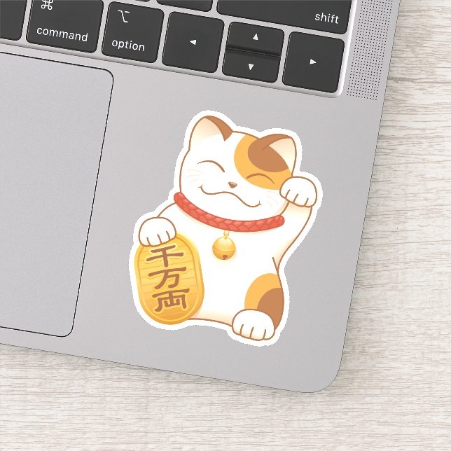 Pegatina Gato japonés con suerte de calico, Maneki Neko (Detalle)