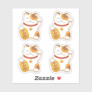 Pegatina Gato japonés con suerte de calico, Maneki Neko, co