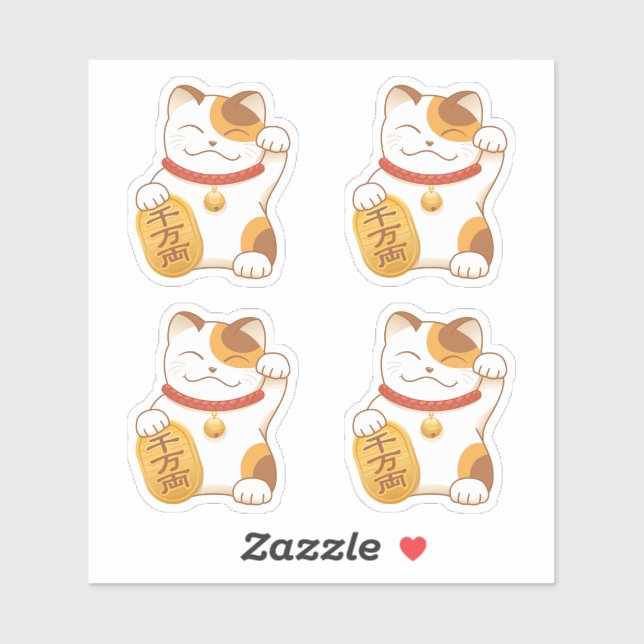 Pegatina Gato japonés con suerte de calico, Maneki Neko, co (Hoja)