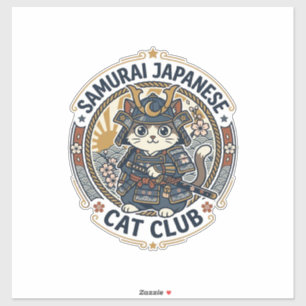 Pegatina Gato Japonés Samurái Arte Vectorial POD - Samurái