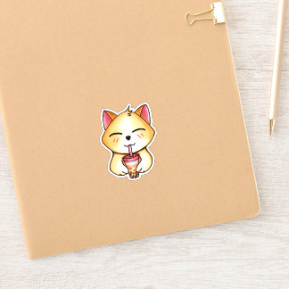 Pegatina gato kawaii bebiendo té Boba Milk
