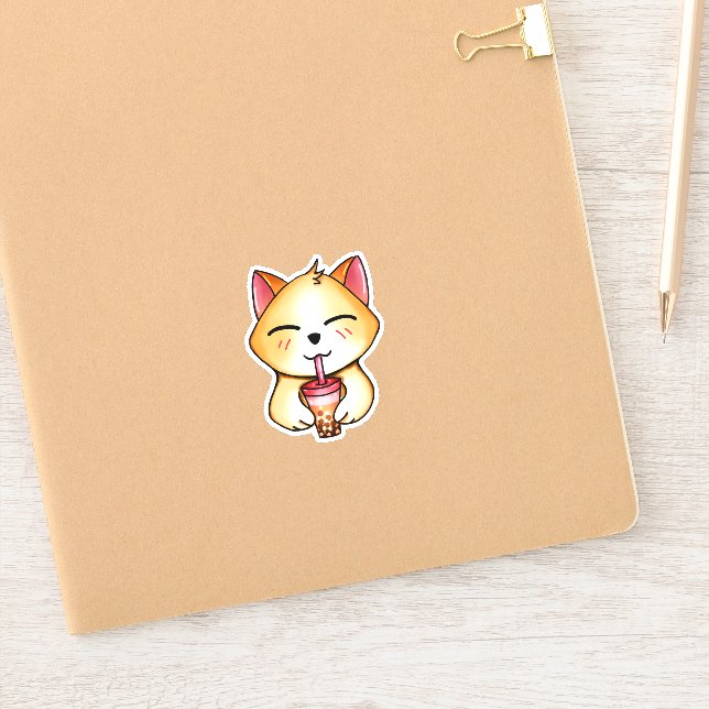Pegatina gato kawaii bebiendo té Boba Milk (Cuaderno)