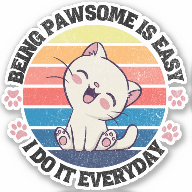 Pegatina Gato kawaii blanco (Anverso)