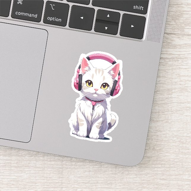 Pegatina Gato Kawaii con Auriculares (Detalle)