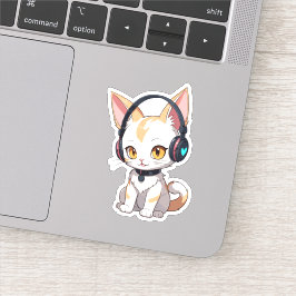 Pegatina Gato Kawaii con Auriculares Balanceantes