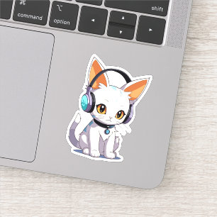 Pegatina Gato Kawaii con Auriculares Elegantes