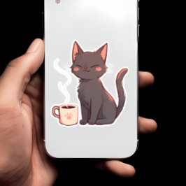 Pegatina Gato Kawaii con Copa de Café