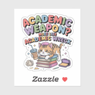 Pegatina Gato Kawaii de Agotamiento Académico – Arma Académ