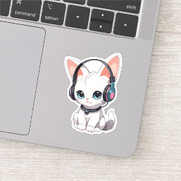 Pegatina Gato Kawaii en audífonos de moda
