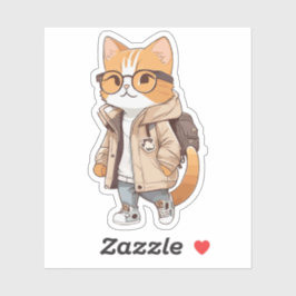 Pegatina Gato Kawaii Lindo con Ropa Elegante