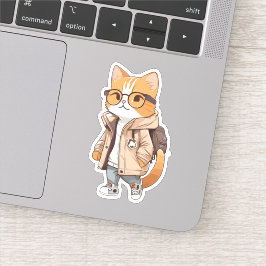 Pegatina Gato Kawaii Lindo con Ropa Elegante