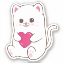 Gato Kawaii Lindo Corazón Rosa San Valentín