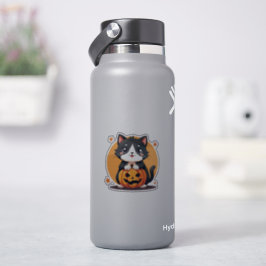 Pegatina Gato Kawaii Negro y Blanco Sonriente – Truco o Tra