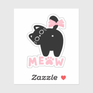Pegatina Gato Kawaii Rosa “Miau” Gatito Negro Femenino