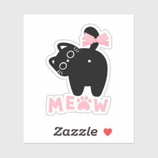 Pegatina Gato Kawaii Rosa “Miau” Gatito Negro Femenino