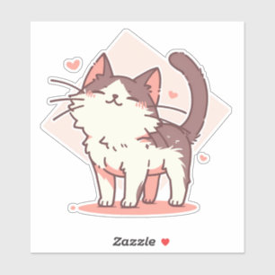 Pegatina Gato kawaii tuxedo lindo con corazones rosados