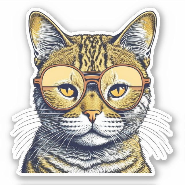 Pegatina Gato Kitty Cute con gafas (Anverso)