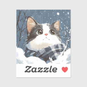Pegatina Gato lindo acogedor nieve de invierno