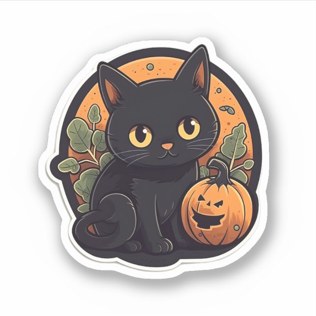Pegatina Gato Lindo con Calabaza (Anverso)