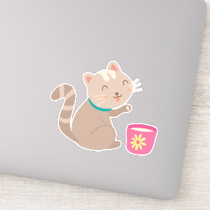 Pegatina Gato lindo con personalizado de té