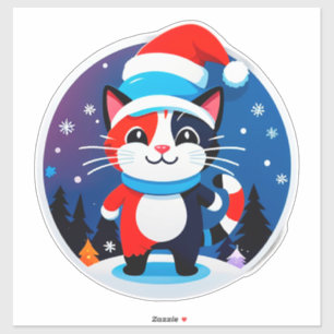 Pegatina Gato Lindo con Sombrero de Santa