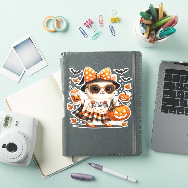 Pegatina Gato lindo de Halloween - Kawaii Bruja Kitty con b (Funda para iPad)
